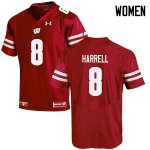 Women's Wisconsin Badgers NCAA #8 Deron Harrell Red Authentic Under Armour Stitched College Football Jersey ZC31F24TT